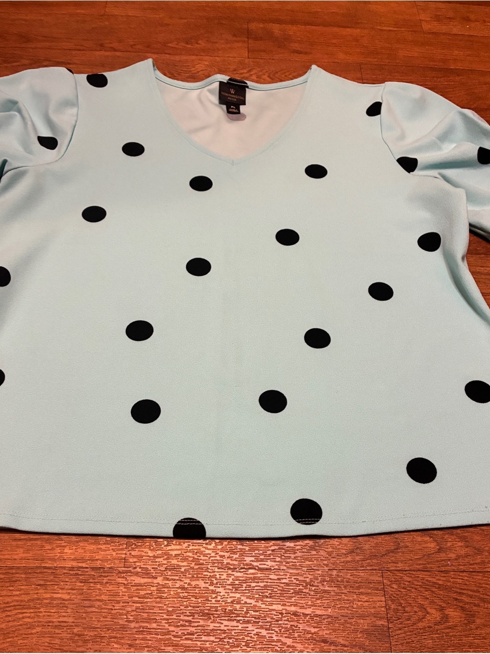 Worthington Light Blue V-Neck Polka Dot Blouse